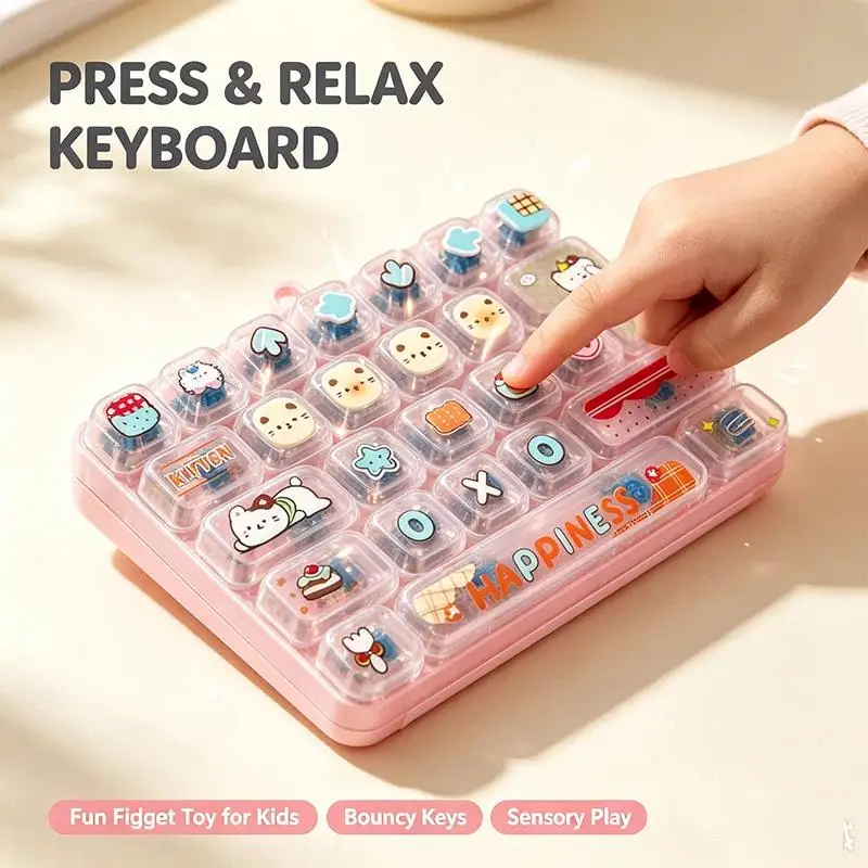 26 Key Keyboard Fidget Keychain Stress Relief Finger Clicker Non-Toxic Sensory Toy for Adults Work Break Relaxation