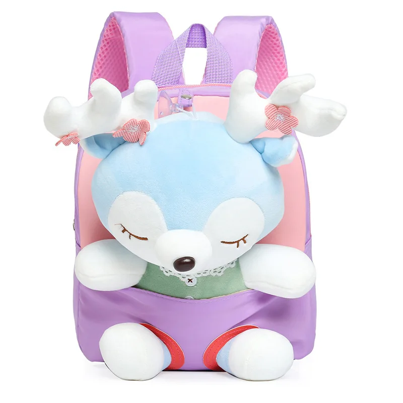 Cartoon Children Backpack Detachable 3D Elk Doll Cute School Bag Fashion Lightweight Large Capacity Girls Shoulders Bag Mochila