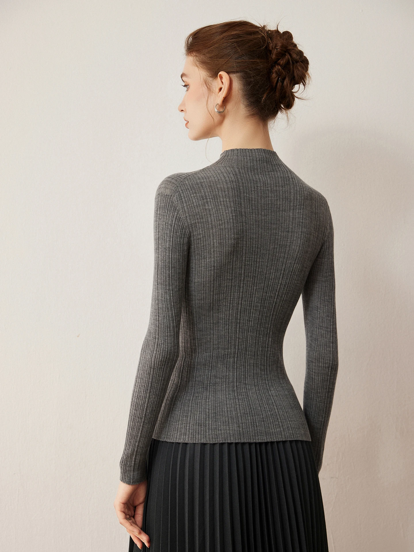 

New 100% Wool Pullover For Women Machine Washable Spring Autumn Winter Basic Mock Neck Long Sleeve Wool Knitted Slim Sweater