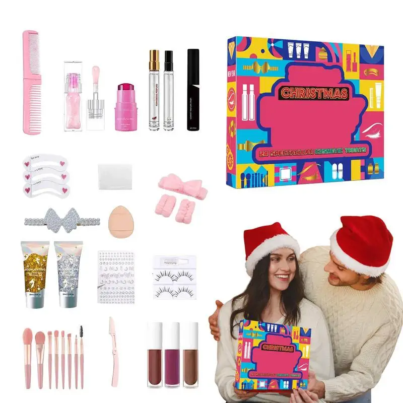 Makeup Advent Calendars Lipsticks Countdown Calendars 24Pieces Makeup Advent Calendars Cosmetic Headband 24Days Makeup Set