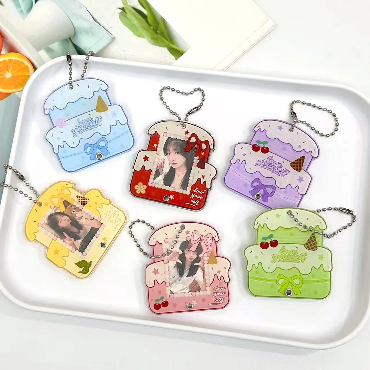1-Inch Photo Frame Keychain Acrylic Idol Photo Card Holder Student Kpop Idol Photo Organizer Case Bag Hanging Pendant