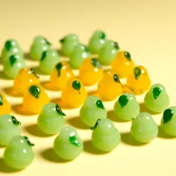 5pcs DIY Handmade Lampwork Beads 13X12mm Loose Spacer Pear Shape Lampwork Glass Bead For Jewelry Making Green Yellow Color