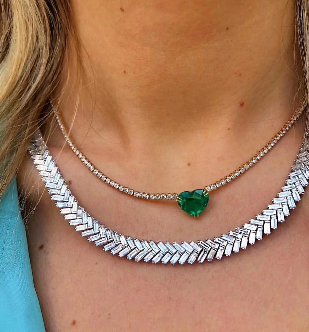 Green Heart Pendant Tennis CZ Choker Necklace for Women Luxury Dazzling Crystal Iced Out Zirconia Collar Chain Fashion Jewelry
