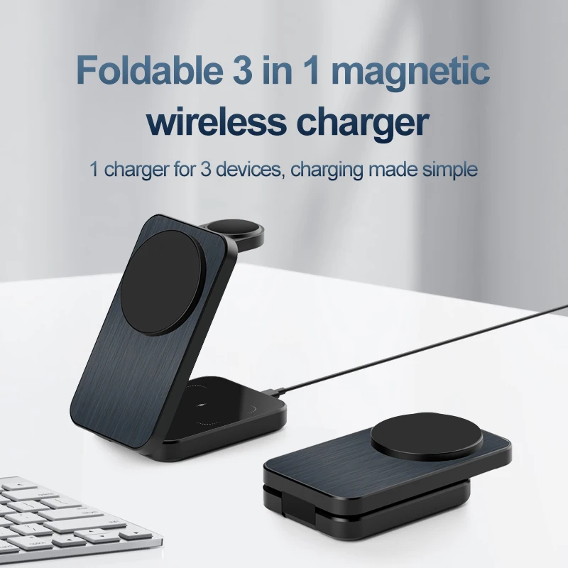 New magnetic suction three in one foldable wireless charging suitable for Apple Huawei 15W mobile phone charger fast charging