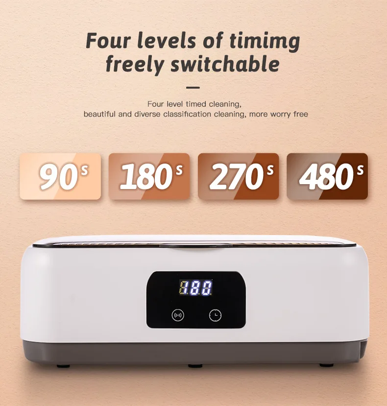 360° Deep Cleaning Machine 47000Hz High Frequency Vibration 750ml Stainless Steel Jewelry Glasses Portable Ultrasonic Cleaner