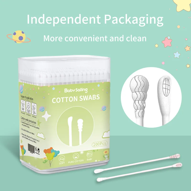 200Pcs/Box Baby Double-headed Cotton Swab Children Cotton Clean Ear Digging Newborn Spiral Head And Ear Spoon Head Swabs