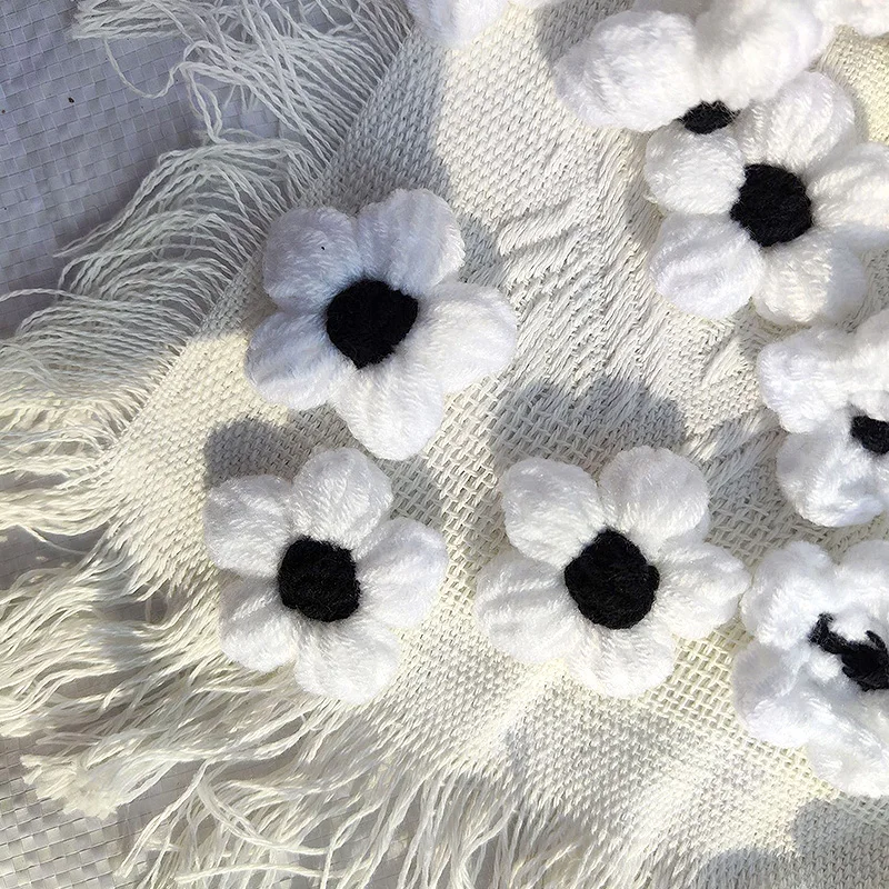 10Pcs Milk Cotton Wool Puff Flower Manual Hand-Knitted Floral Crocheted Hook Craft DIY Hairpin Clothing Shoes Hats Decoration