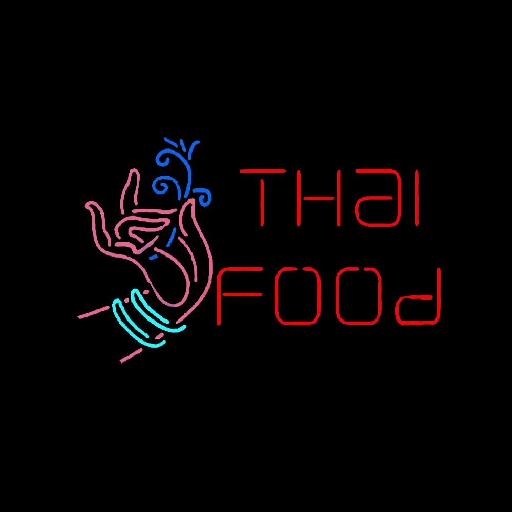 

Thai Food Lady Hand Blue Flower Light Custom Handmade Real Glass Tube Decor Store Restaurant Advertise Display Neon Sign 24"X15”