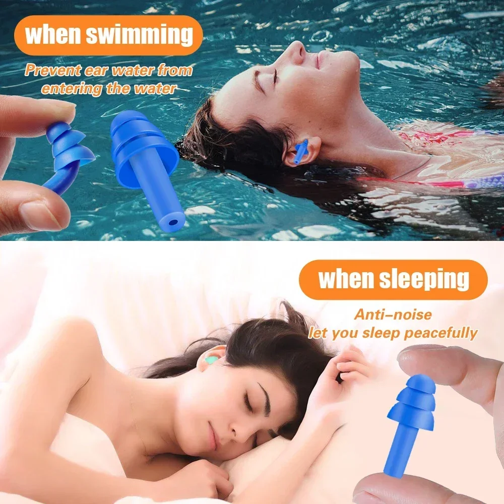 Reusable Waterproof Soft Silicone Earplugs Noise Reduction Sleeping Ear Plugs with Storage Box for Swimming Surfing Snorkeling