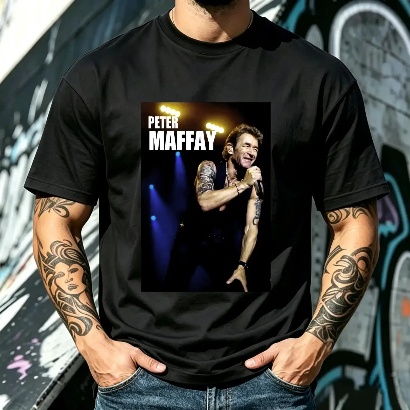 washed T Shirt Peter Maffay Maffei Band Extratour 2013 Black Men'S Xl N046907 vintage Washed streetwear Stretched Casual Soft