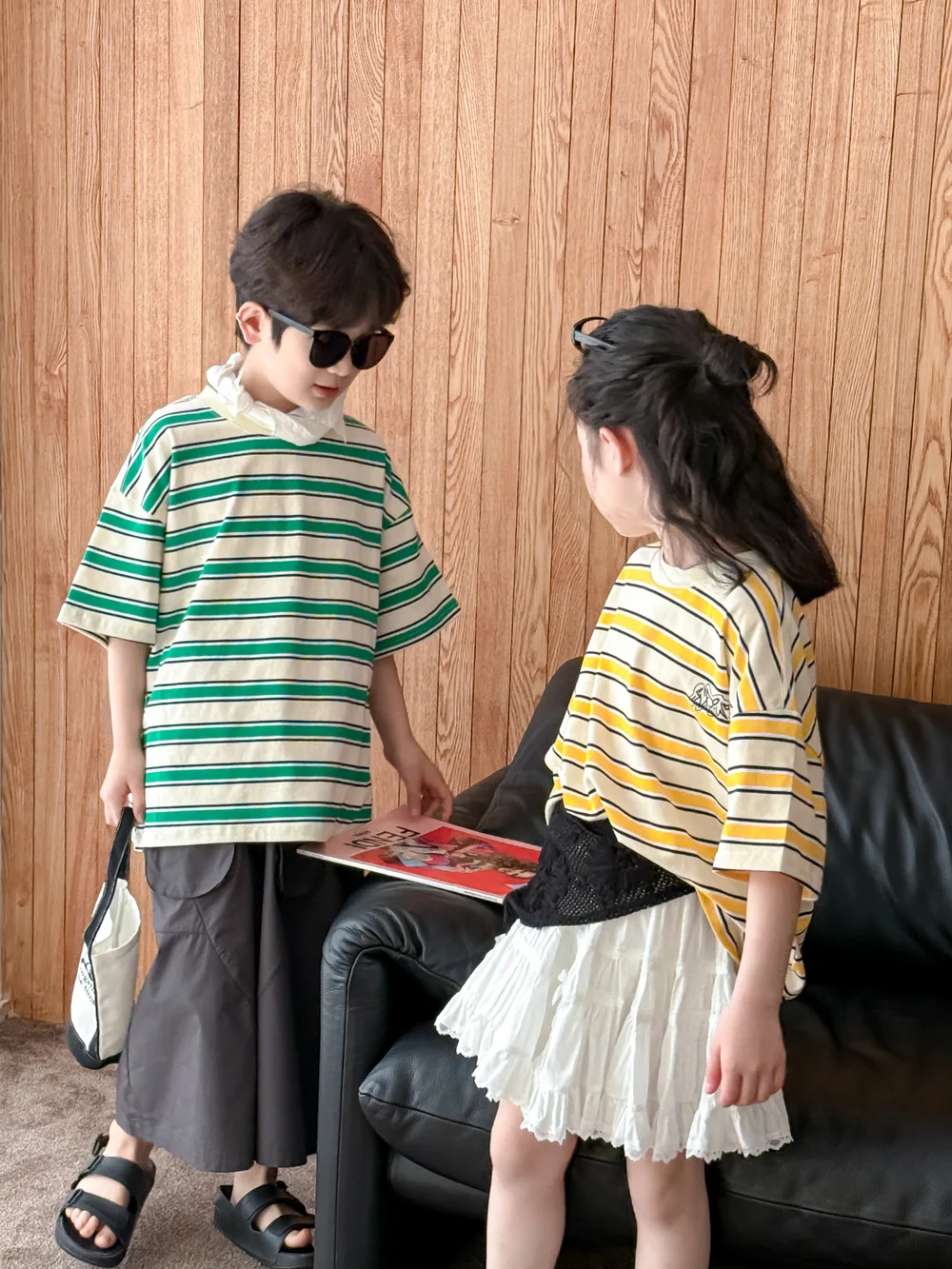 2025 Summer Children Clothes Boys Girls Trendy Striped O-neck Short Sleeve Loose Fit Fashion Casual 2-10y Kids Cotton T-shirt