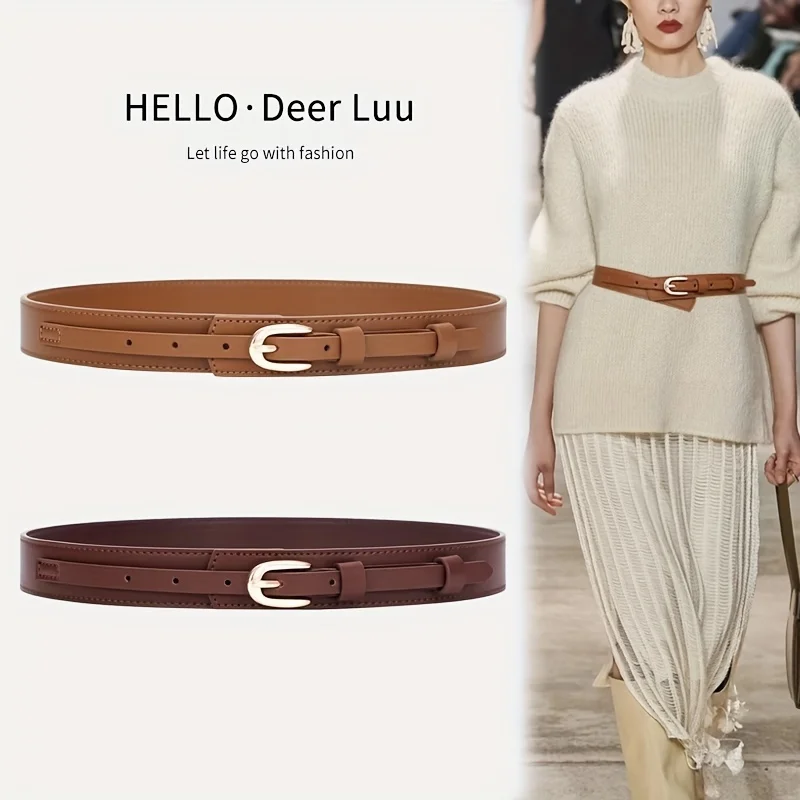 Stylish Oval Buckle Belts Classic Solid Color PU Leather Waistband Elegant Coat Dress Belt Women