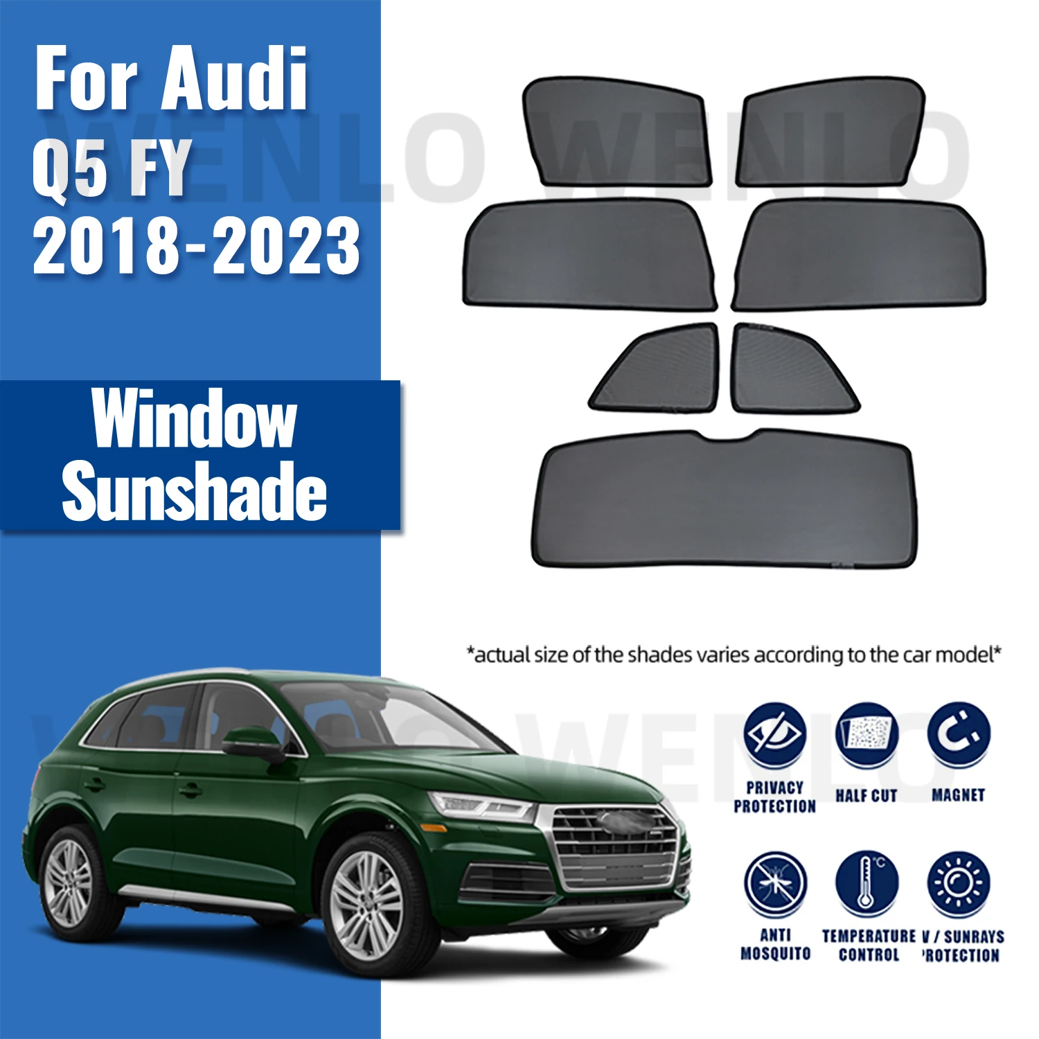 

For Audi Q5 FY 2018 2019 2020 2021 2022 2023 Car Sunshade Magnetic Front Rear Windshield Curtain Side Window Sun Shade Visor