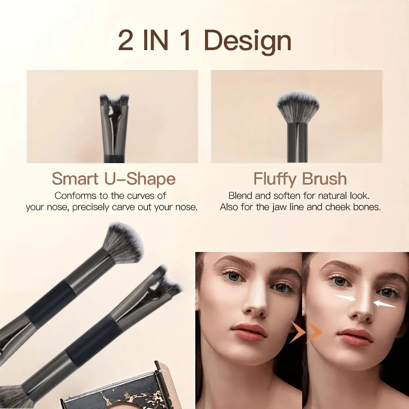 1pc Dual-Head Nose Contouring Brush - U-Shaped Highlight & Shadow Makeup with Soft Bristles & Ergonomic Handle for precise Nose