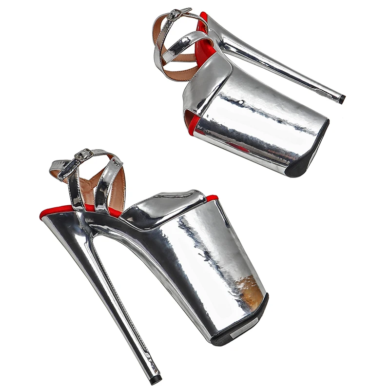 Leecabe 23CM / 9inches Shiny PU Upper Small open toe fashion Platform High Heels Sandals Pole Dance shoes