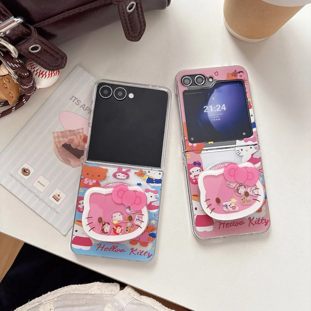 

Kawaii Cute Hello Kitty Magnetic Phone Case For Samsung Galaxy Z Flip 7 6 5 4 3 Z Fold 3 4 Cases with Magsafe Shake Stand holder