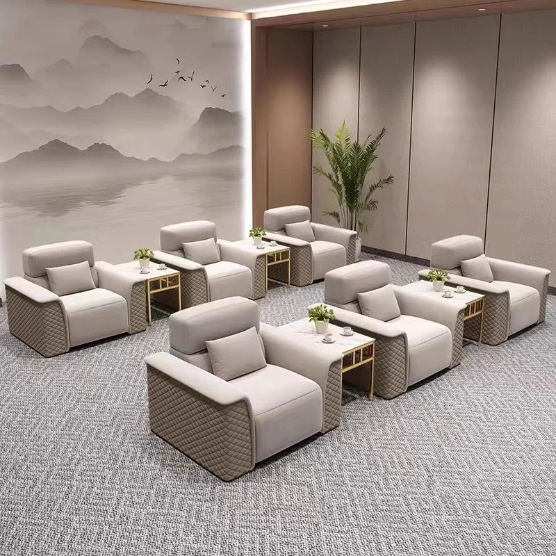 Custom Office Sofa Genuine Leather Business Rest Area VIP Reception Bank Conference Room Sofa Coffee Table Set