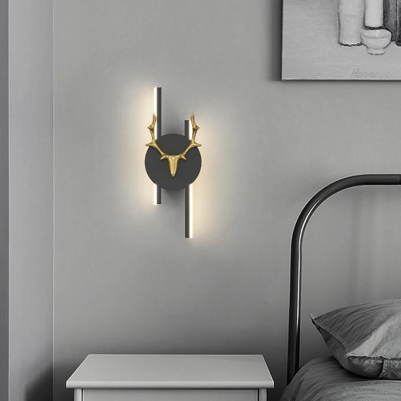 Luzes de parede led cervos cabeça sala estar quarto cabeceira arandela ouro metal casa arte deco corredor sala jantar lâmpada decoração para casa