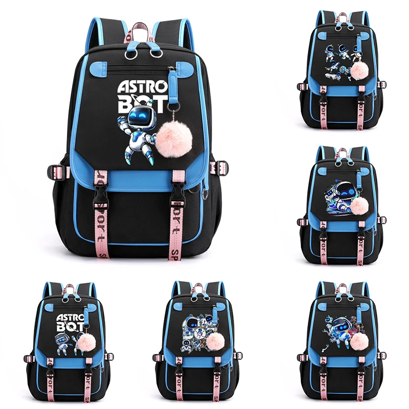 Large Capacity School Bag Teenage Funny Cartoon Character Robot Pattern Mochila Hombre Game Astro Bot Notebook Student Book Bag