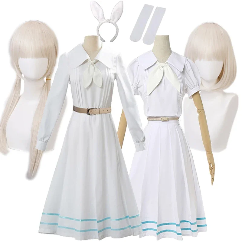 Anime Beastars Haru Cosplay Costume White Dress White Rabbit Haru JK Uniform Dress for Woman Girls Hallowmas Party Costume Wigs