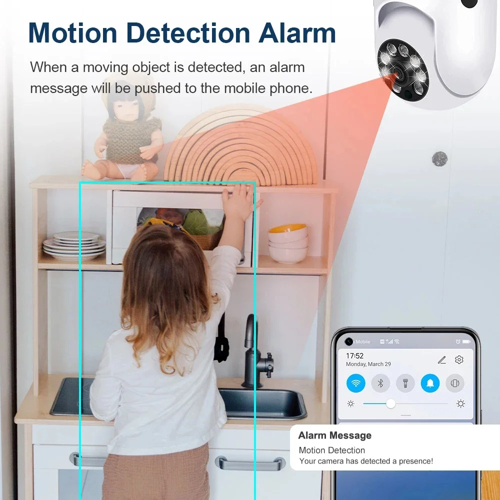 Tuya-cámara de visión nocturna para interiores, videocámara de seguridad IP PTZ de 5Ghz con bombilla E27 de doble banda, 5MP, WiFi, detección