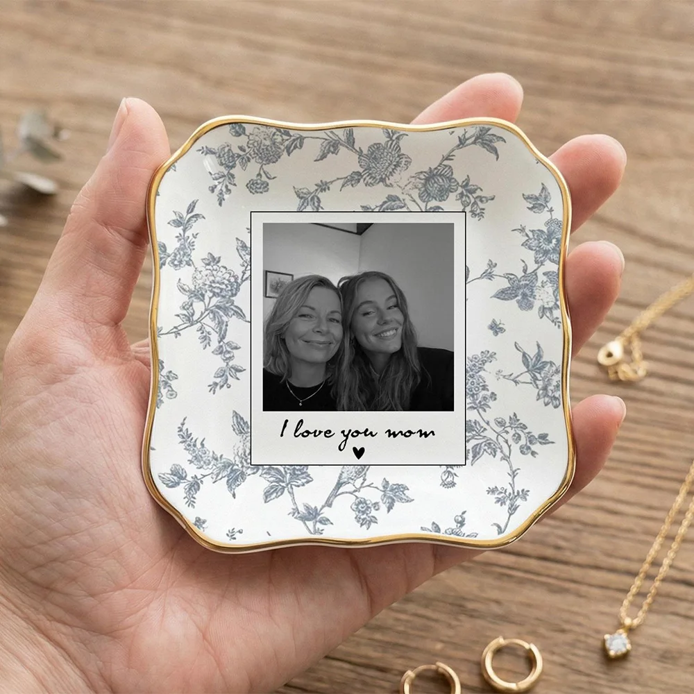 

Personalized Photo Jewelry Dish for Mom Mother’s Day Gift for Mom Customized Flower Color Trinket Tray for Grandmother Gifts