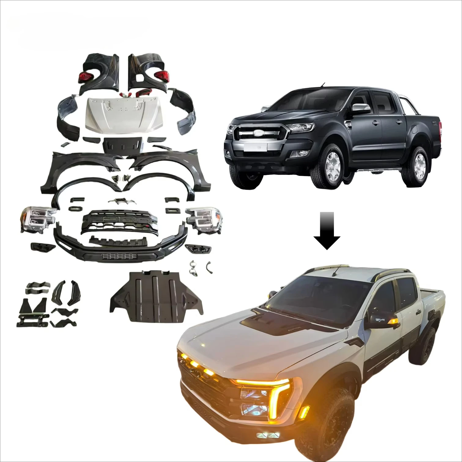

2025 New Arrival for Ranger Bodykit 2012-2019 Upgrade to 2025 F-150 Raptor New Design LED Headlights Facelift Bumper T9