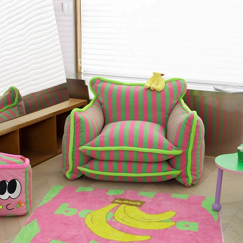 

Striped throw pillow lazy sofa single dopamine color scheme ins wind cartoon cute small apartment bedroom