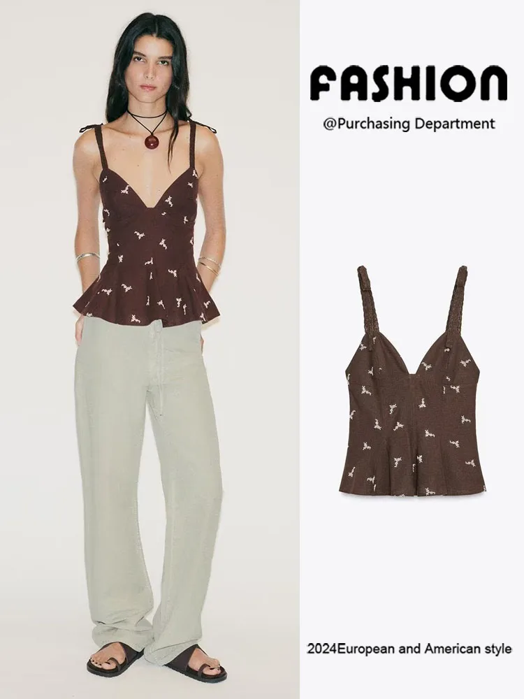 Novedad de verano, falda corta Sexy bordada con espalda descubierta para mujer, Top ZA2025, moda versátil 0880