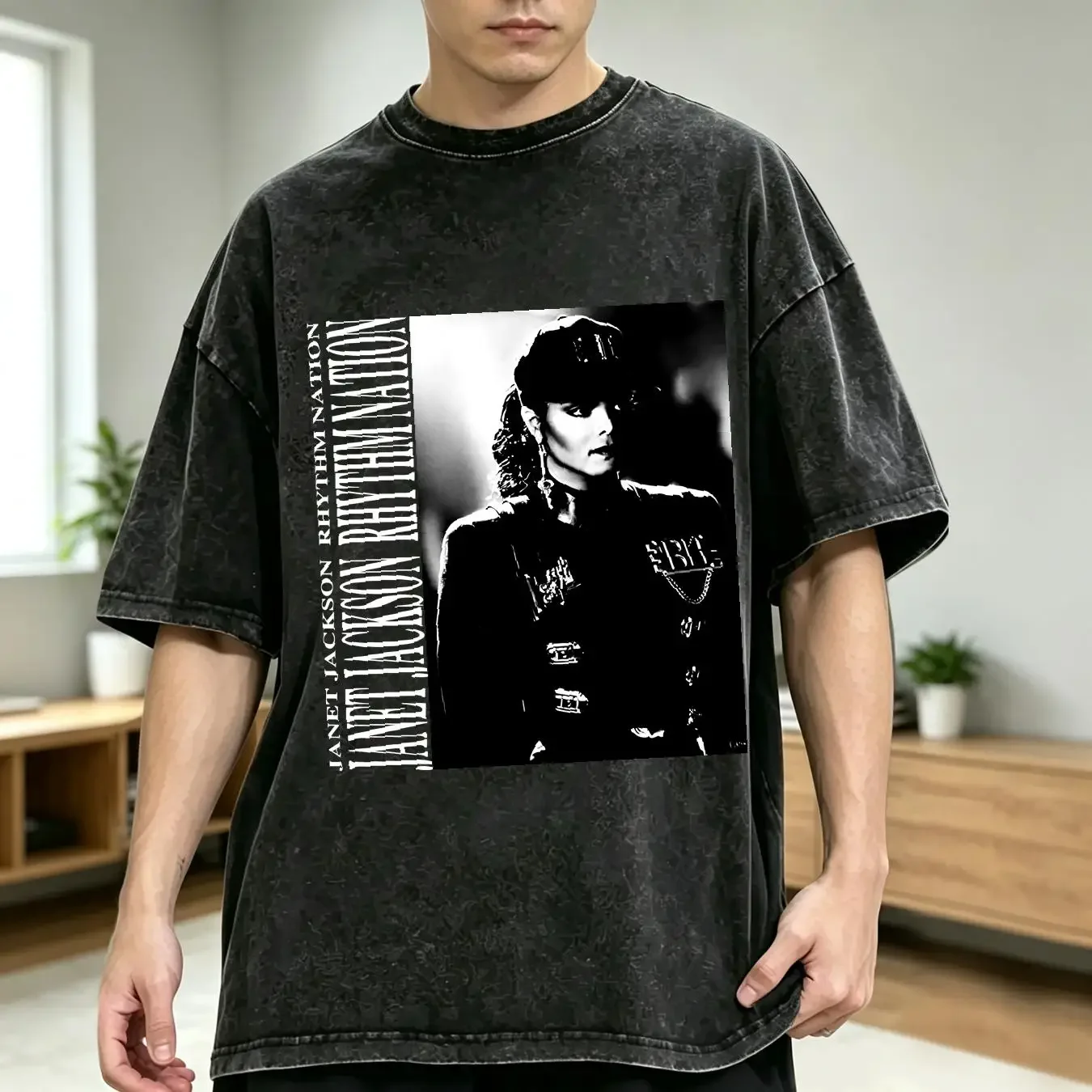 washed T Shirt Vintage Janet Jackson Rhythm Nation Tour long or short sleeves vintage Washed fashion Unisex