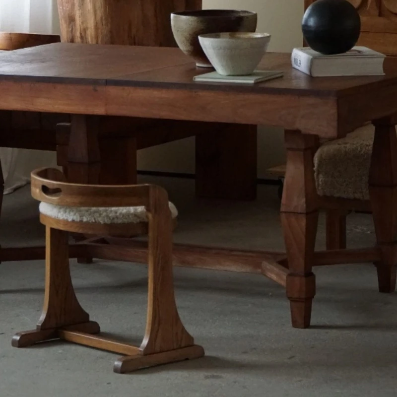 خمر وابي سابي نمط خشب متين ماكياج البراز مصمم جلد الخراف البراز الراحة النمط الفرنسي المنزل منخفضة الظهر البراز