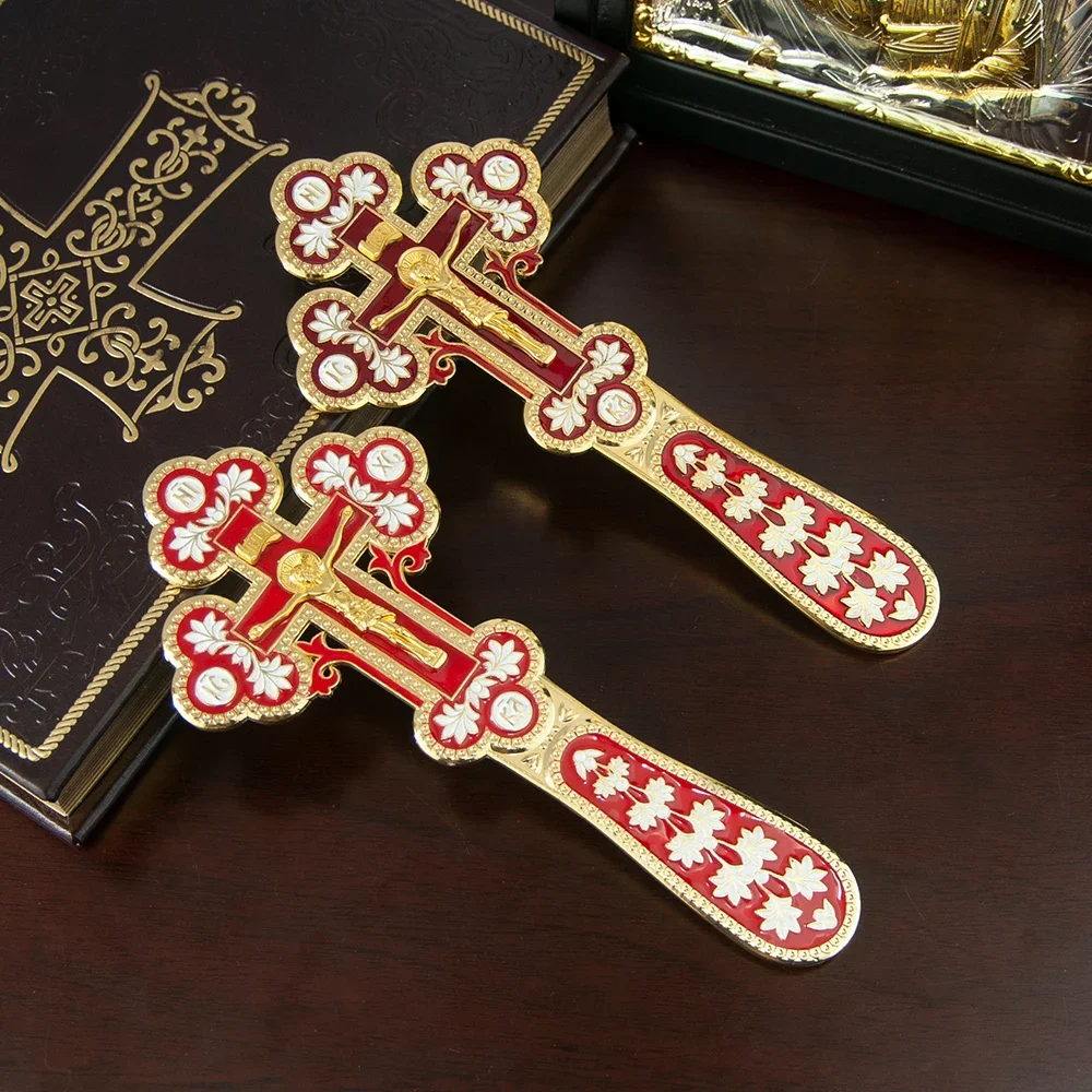 HTISOK Hochwertiges Legierungs-Gebetskreuz mit Emaille-Bemalung, Orthodoxes Handkreuz für religiöse Rituale und Gebetszwecke – Detail 1
