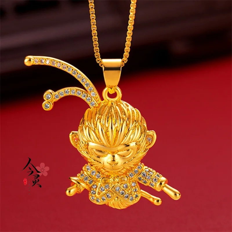 

AU750 18K Gold Monkey King Pendant Necklace,Genuine and Durable,Full - Diamond Set,Trendy Gift for Ladies