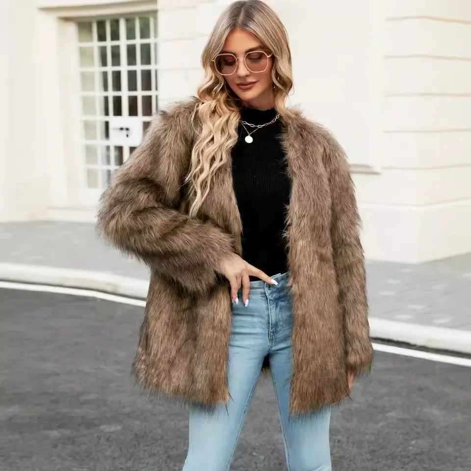 Cardigan Warm Faux Fur Coat Women Y2k Streetwear Thick Jackets Open Stitch Coats Outerwear Long Sleeve High Street Jackets