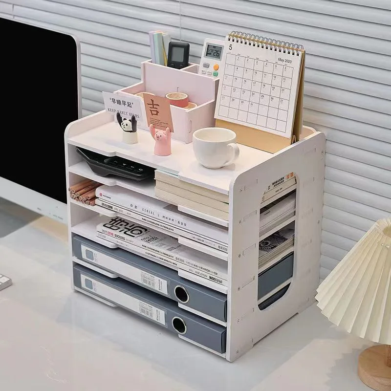 Desktop multi-layer storage file rack office supplies document storage household stationery storage rack with pen holder