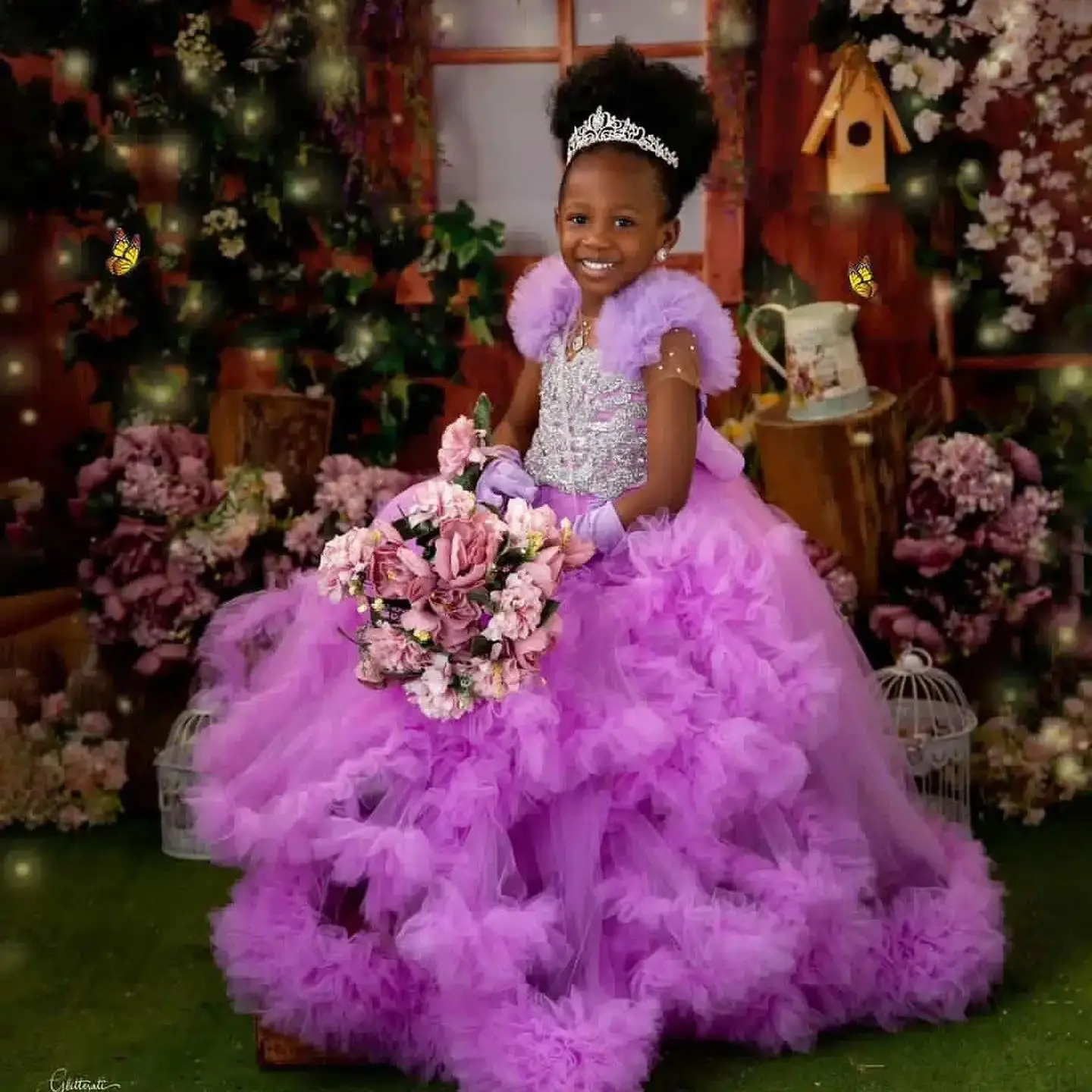 Lilac Girl Pageant Dress Flower Girls Dresses for Wedding Extra Puffy Kids Ruffles Party Birthday Gowns for Photoshoot