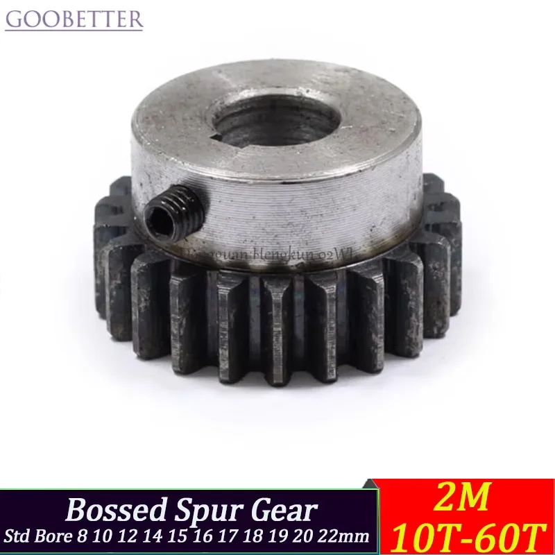 2M Bossed Spur Gear 10T-60T Std Bore 8/10/12/14/15/16/17/18/19/20/22 Cylindrical/Stepped Precision Gear Power Transmission