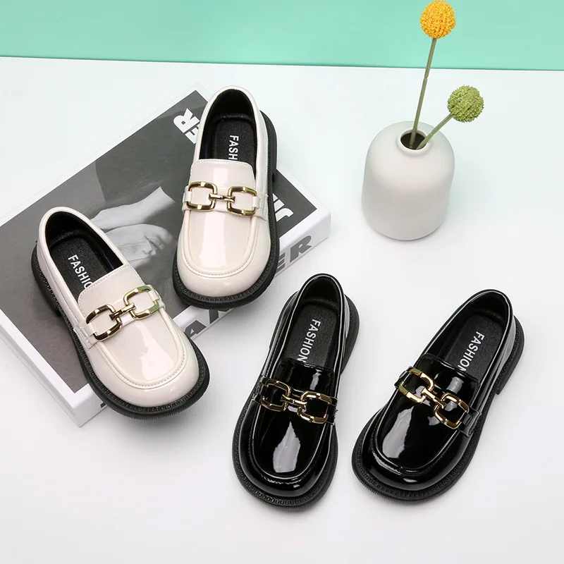 Children PU Leather Shoes metal buckle Little Girls Casual Shoes Kids Mary Jane non-slip pea-shoe Boy British Style Loafer Shoes