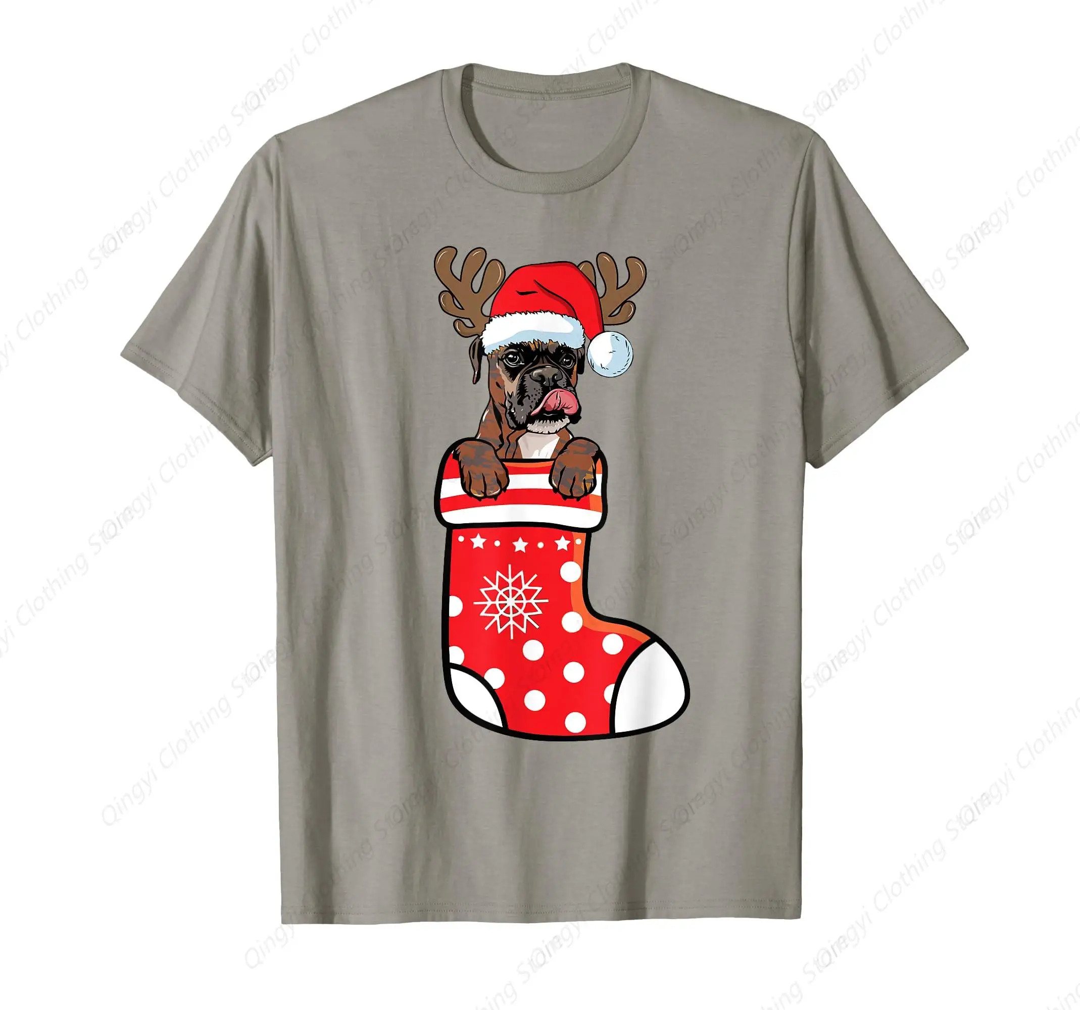 

Brindle Boxer Reindeer Santa Dog Christmas Sock T-Shirt for Men Women