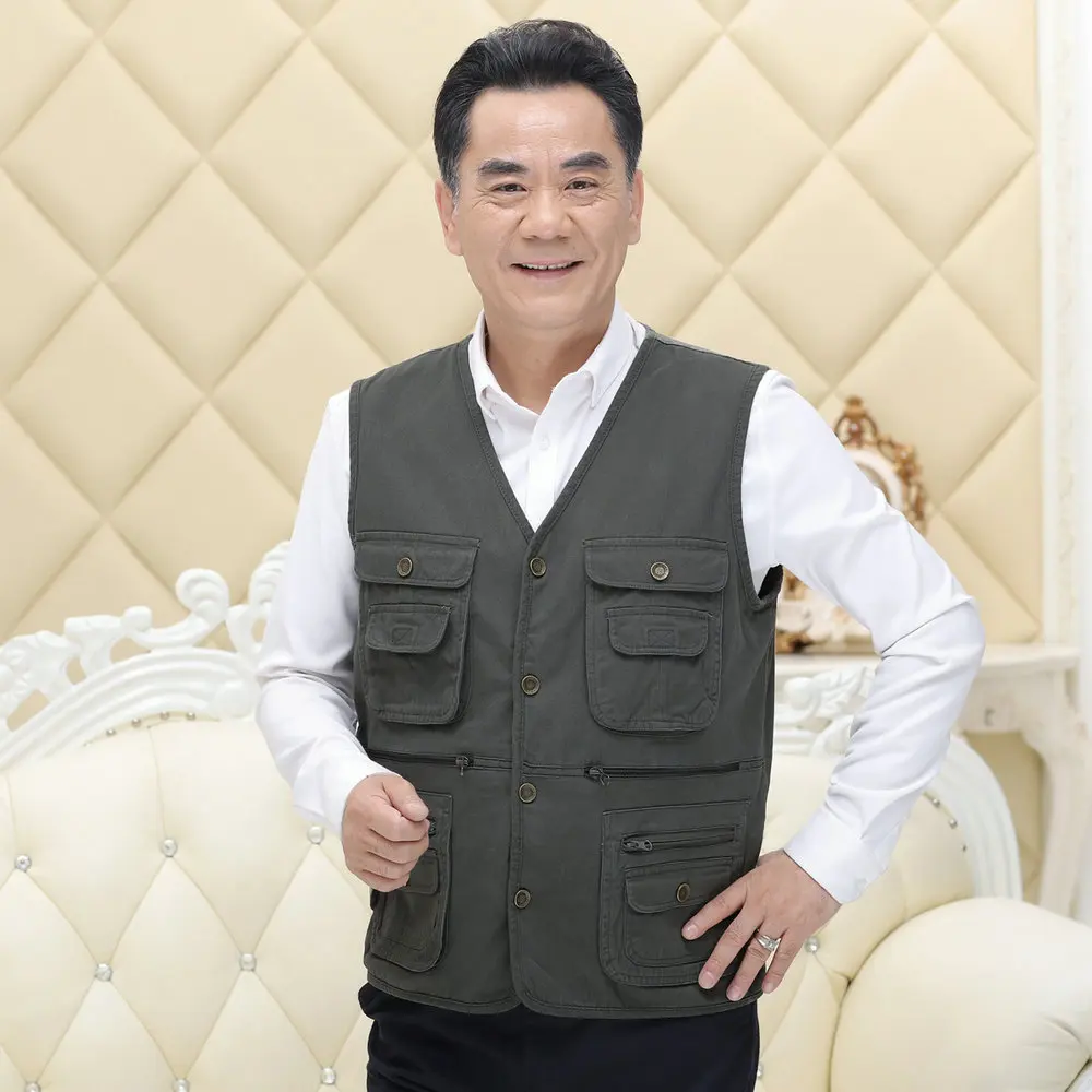 

Man Casual Vest With Multi Function Pockets Design Herringbone Vests Waistcoat Male V-neck Herringbone Gilets Sleeveless Jacket