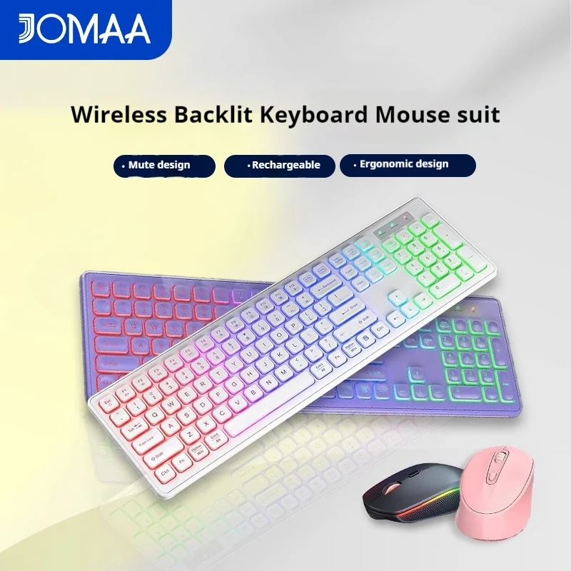 Rgb Backlit Wireless Keyboard And Mouse Combination Rechargeable Luminous Letters Full-Size Ergonomic Sleep Mode 2.4ghz Laptop