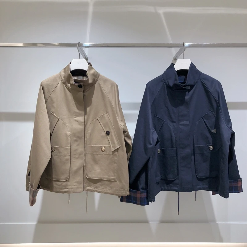 

Faionable ort Jaet Outerwear Casual Collar Color Blo Dstring Korean Sle Women's Autumn New Arrival 5099
