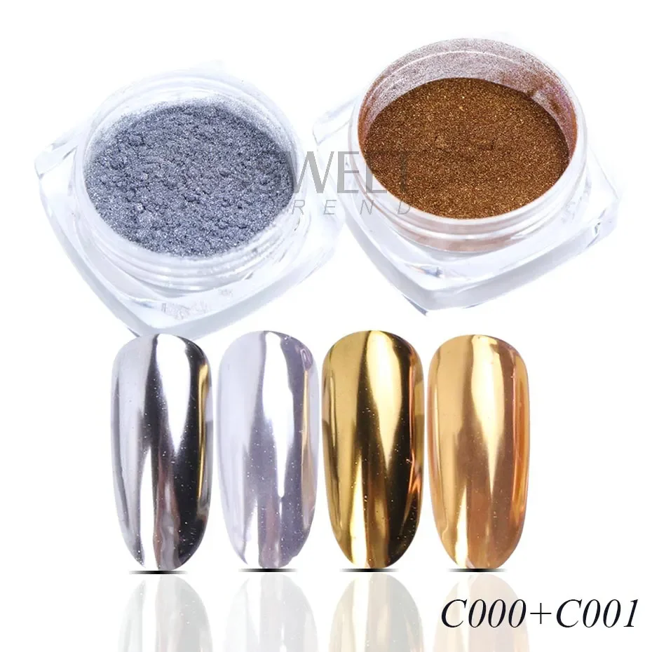 2 stuks magische spiegelpoeder goud zilver chroom nagel glitter metallic wrijven stof gellak pigment stralende metalen manicure decor