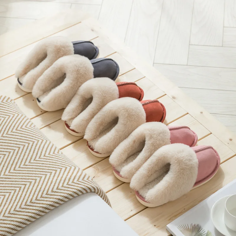 2024 Suede Cotton Home Slippers Warm Autumn And Winter Indoor Household Couples Thick Wool Slippers For Men And Women Slippers