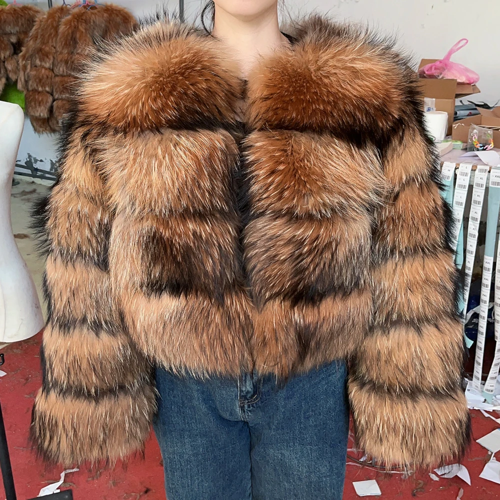 

QUEENTINA Real Raccoon Fur Coat Winter New Outwears Women's Fashion Jacket High Quality Clothing Natural Raccoon 2024