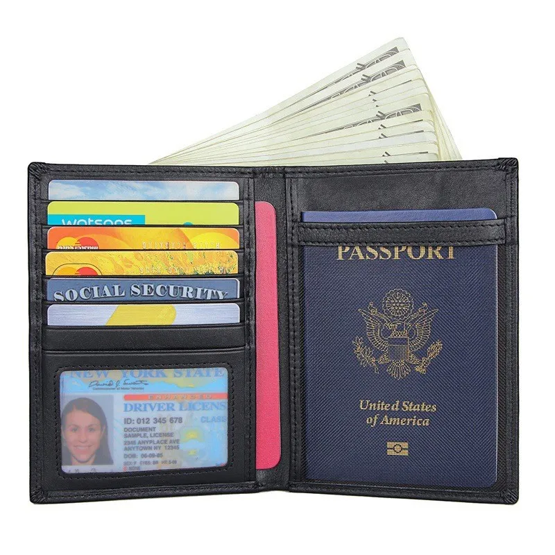 Genuine leather passport case, multi-functional document, multi-slot travel, overseas air ticket, document, wallet