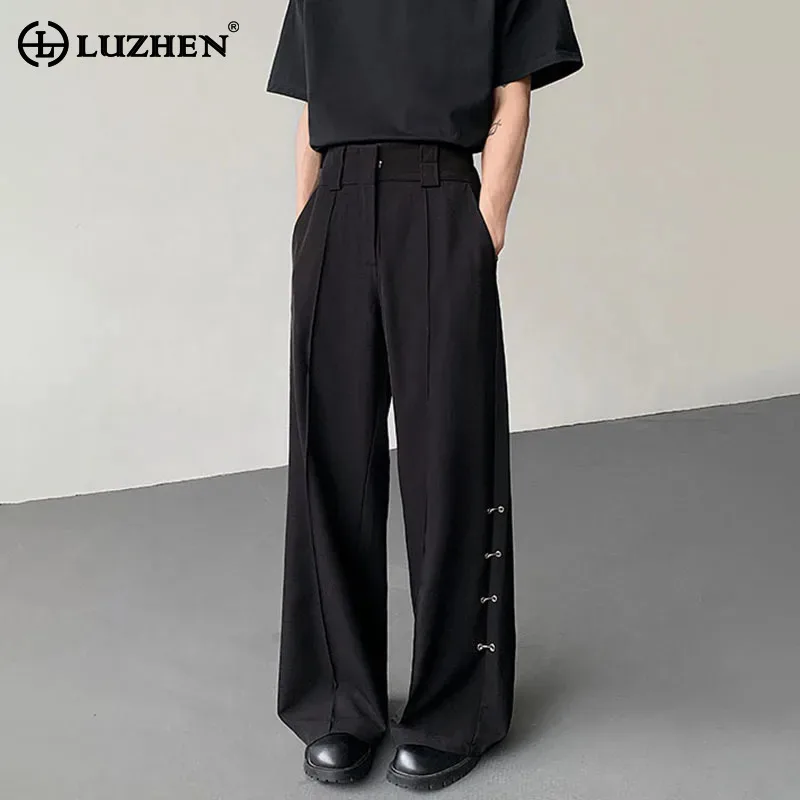 

LUZHEN Pants Original Straight Niche Metal Casual Buckle Decorate Men 2025 New Solid Color High Quality Handsome Trousers JY3993