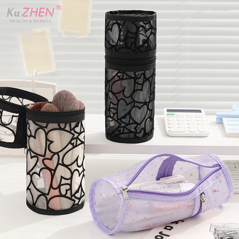 Mesh Vertical Pencil Case Multi-purpose Pencil Pouch Student Stationery Organizer School Supplies Makeup Bag Travel Cosmetic Bag
