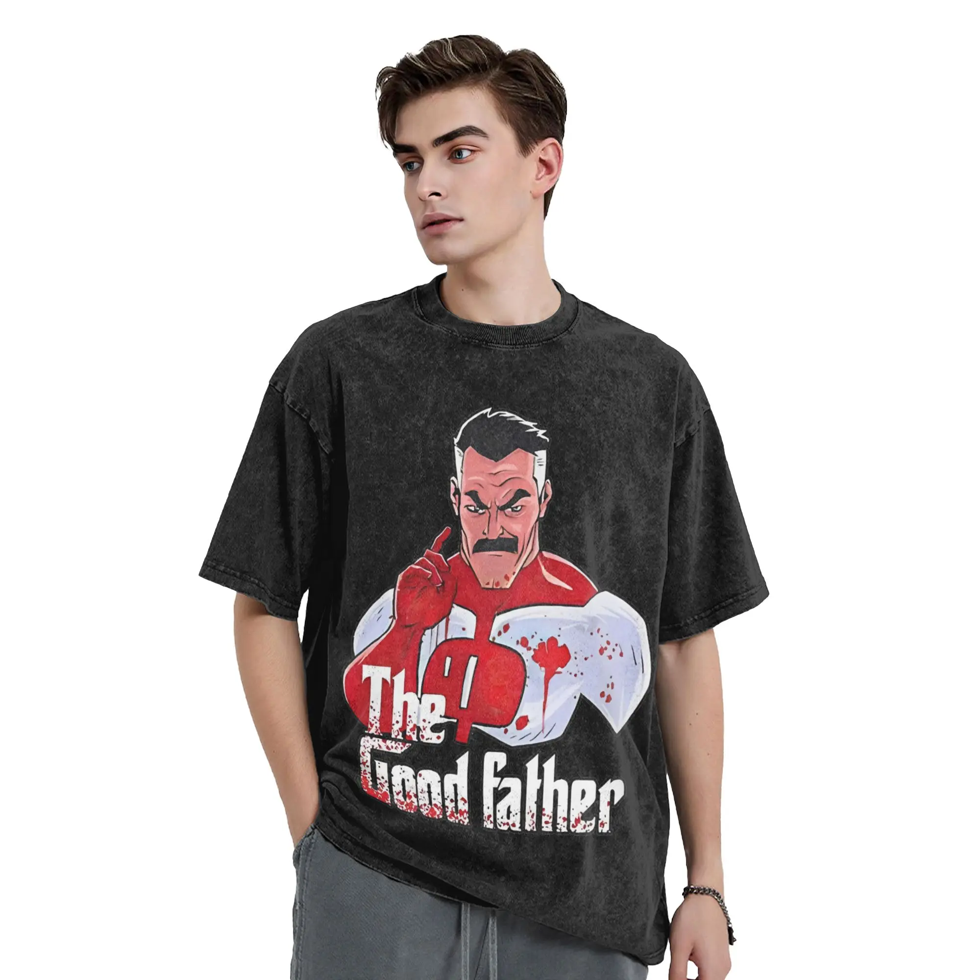Invincible Omni-Man The Good Father T Shirts Washed Short Sleeve T-Shirt  Fashion for Men Women Tops Streetwear Summer Tops Tees
