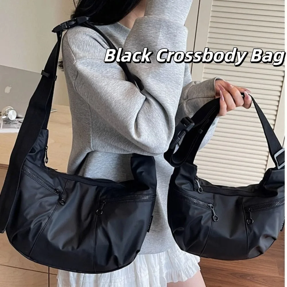 

Zipper Pouch Black Crossbody Bag Large Capacity Solid Color Waterproof Shoulder Bag Casual Minimalist Sports Fitness Bag Boys